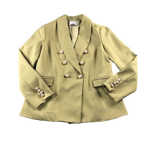 Lioness Sage Green Blazer With Pearl Buttons Boxy Relaxed Fit - Picture 1 of 9